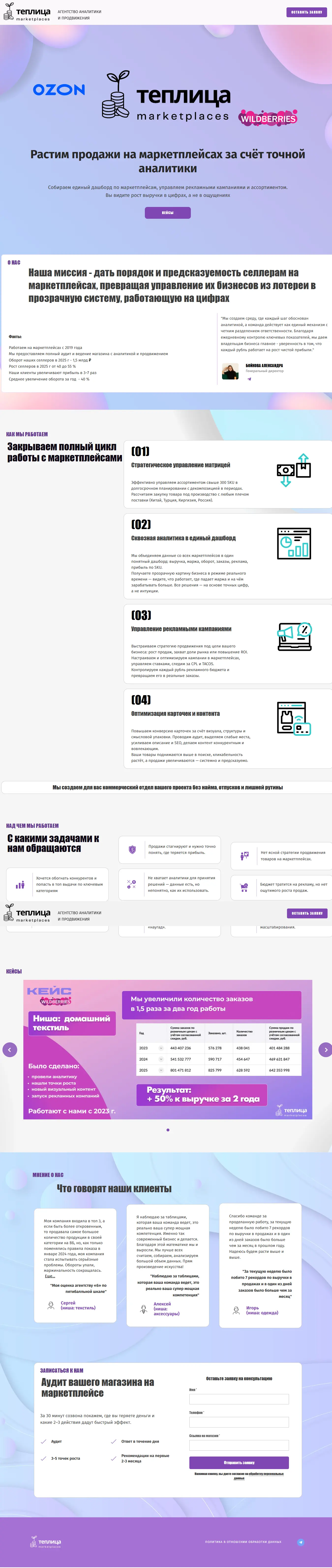 Сайт агентства Теплица Marketplaces