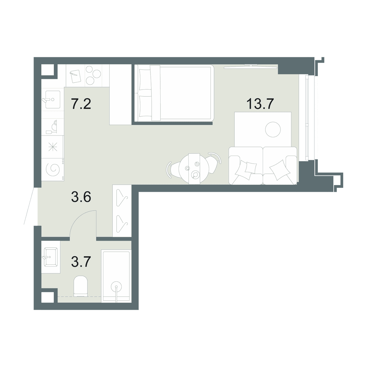 Планировка студии 28,2 м², №135, ЖК ОМ Ботанический