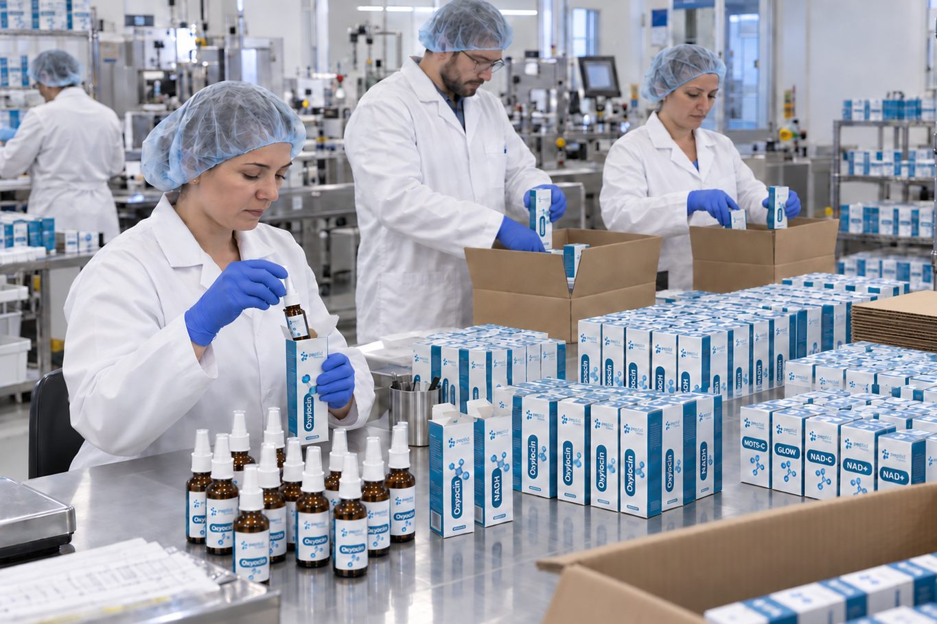 Фасовка пептидной продукции перед выпуском партии
