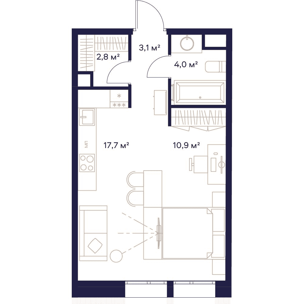 Планировка студии 39 м², квартира №5, корпус 2, ЖК СОЮЗ