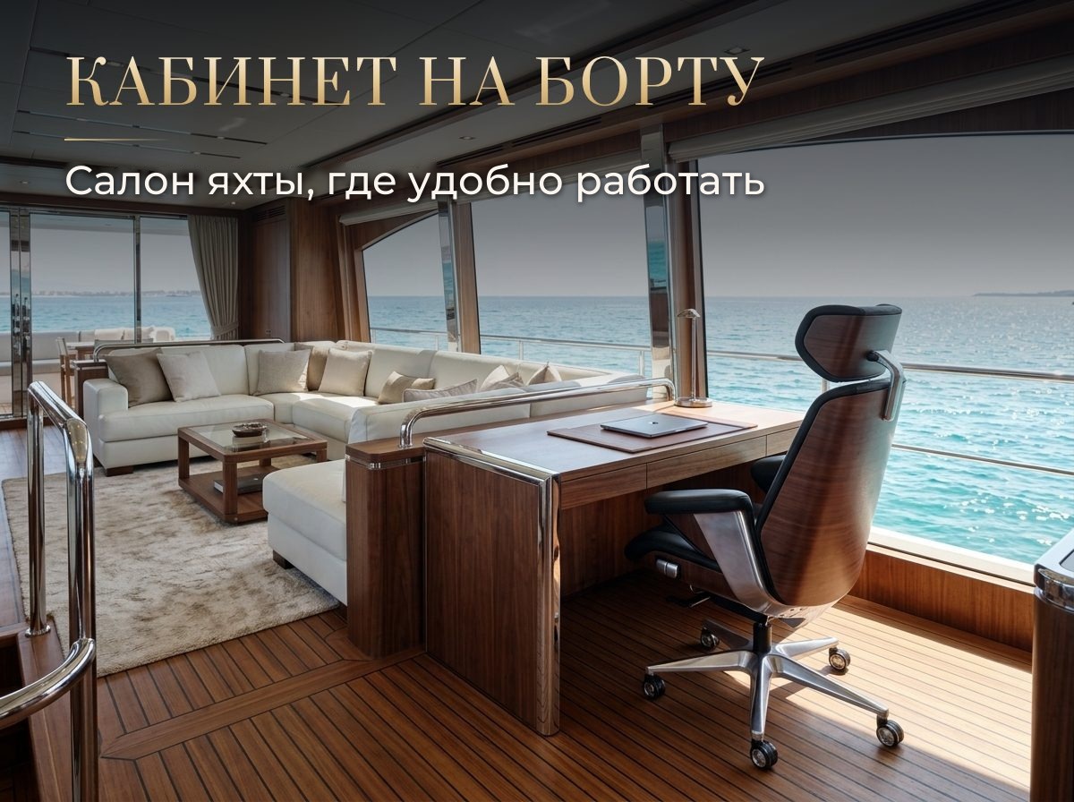 Кабинет на борту Кресло руководителя OSARI Royal Space X3 у рабочего стола в салоне яхты