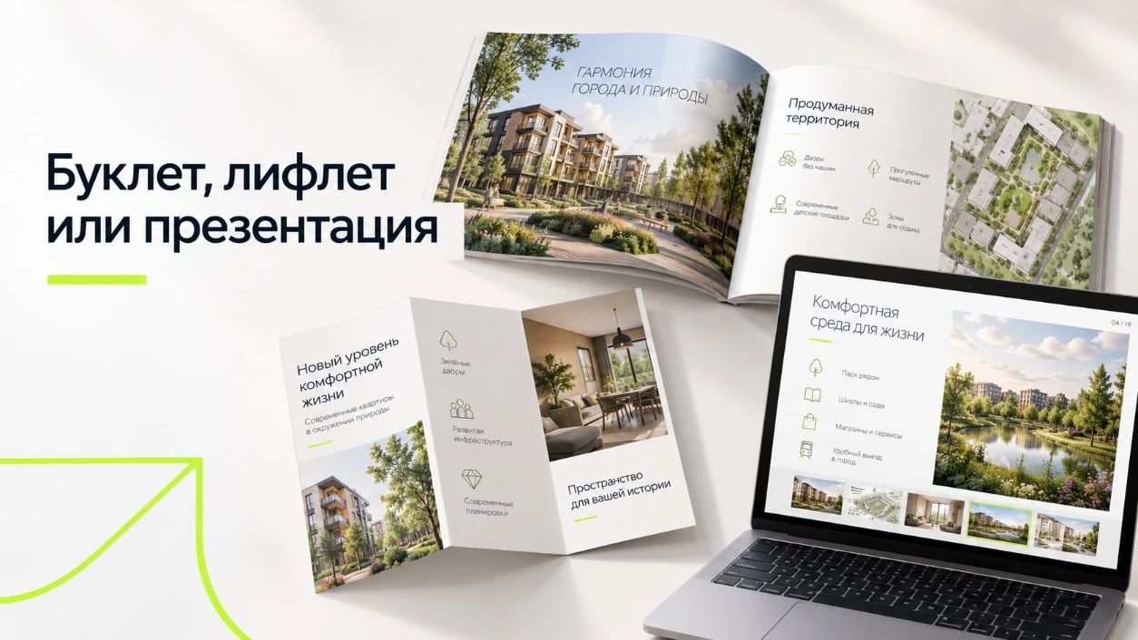 Буклет, лифлет и презентация для отдела продаж жилого комплекса