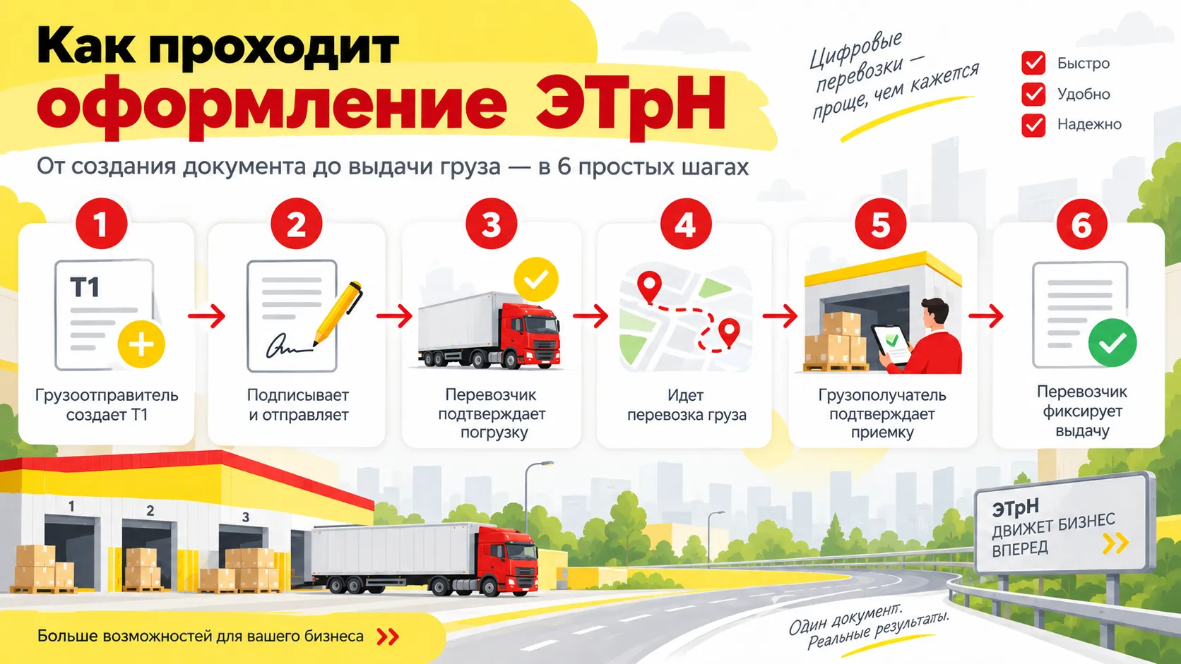 Как проходит оформление ЭТрН от создания документа до выдачи груза