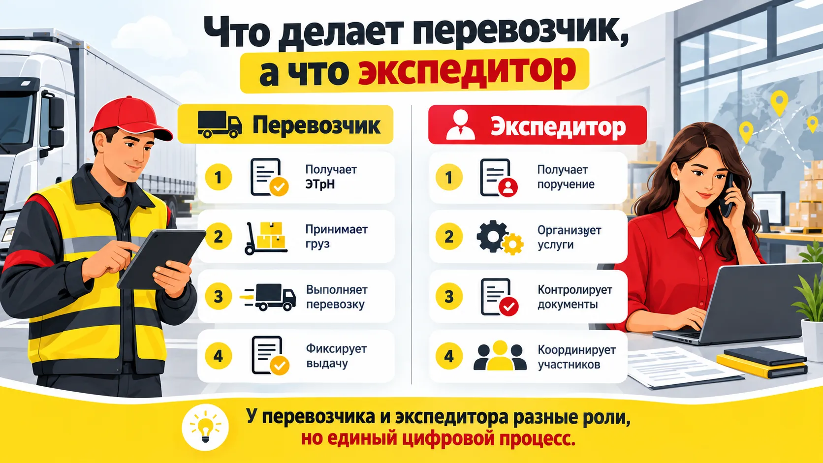 Что делает перевозчик и что делает экспедитор при работе с ЭПД