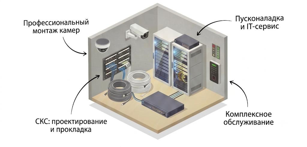 Проектирование и монтаж схема Схема услуг по монтажу видеонаблюдения