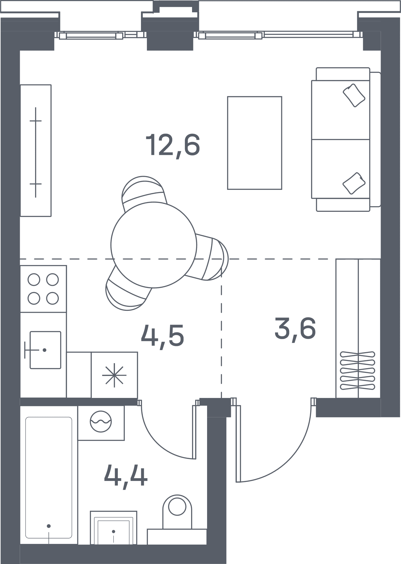 Планировка студии 25,1 м², квартира №320, ЖК Портленд