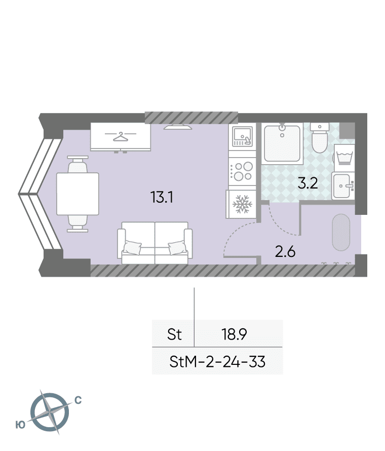 Планировка квартиры №679, 18,9 м², ЖК ЗИЛАРТ, дом 21 (СПАРК)