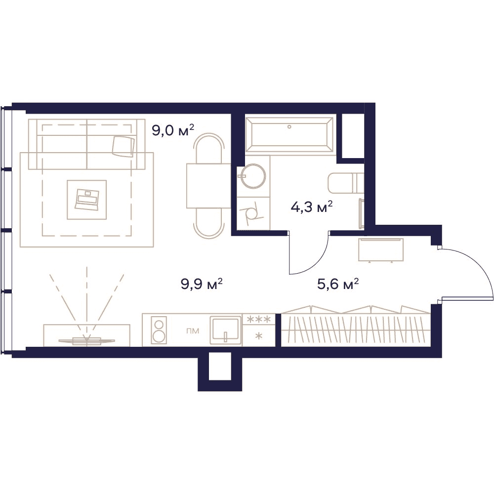 Планировка студии 28,8 м², квартира №3, корпус 3, ЖК СОЮЗ