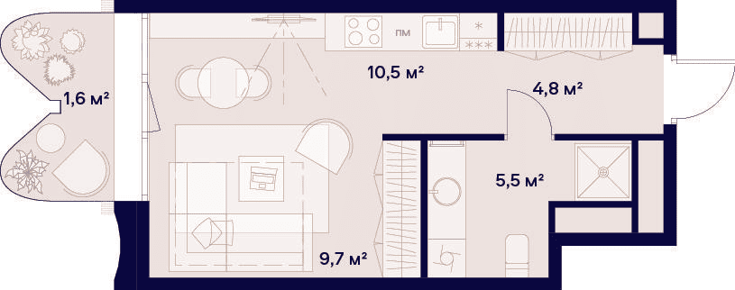 Планировка студии 32,1 м², квартира №62, корпус 5, ЖК СОЮЗ