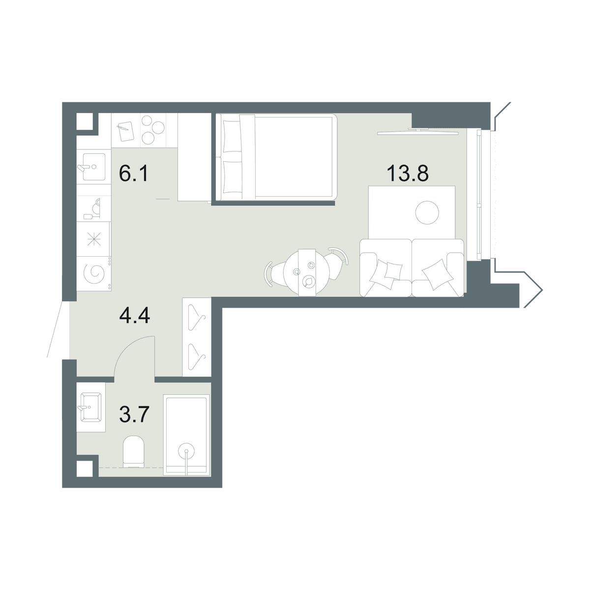 Планировка студии 28 м², №100, ЖК ОМ Ботанический