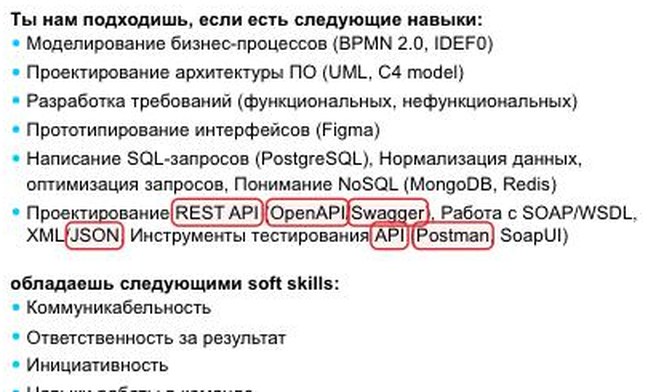 Вакансия системного аналитика на hh.ru: проектирование REST API, OpenAPI, Swagger, Postman