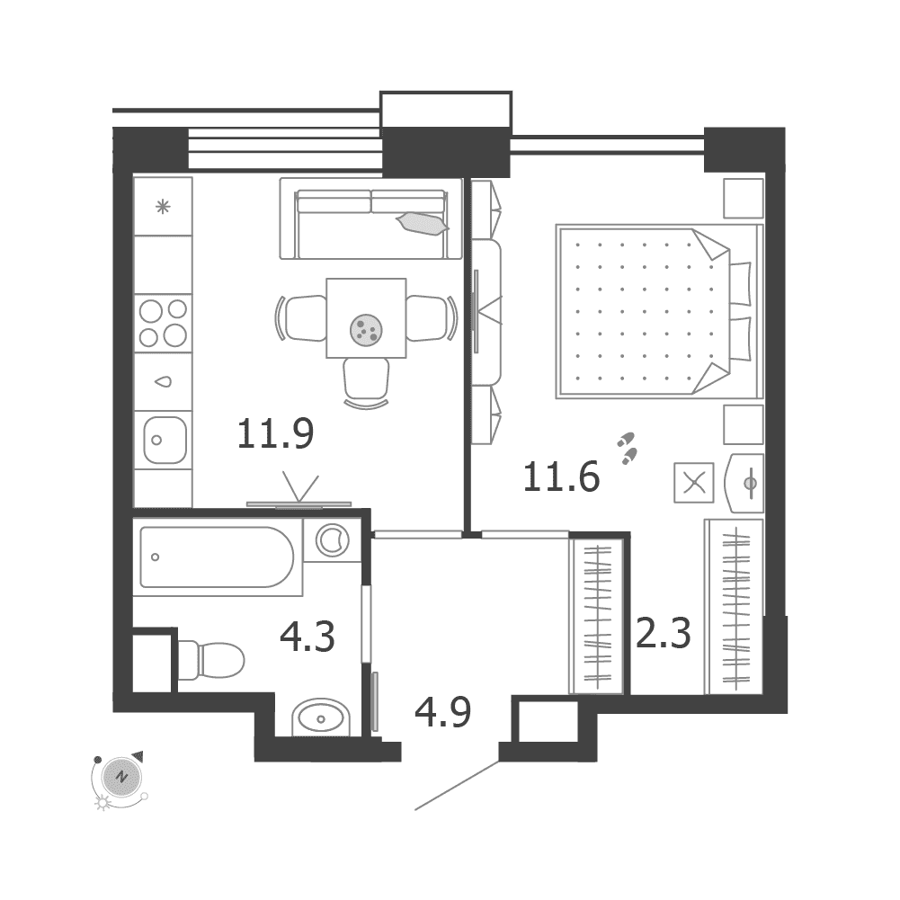 Планировка 1-комнатной квартиры 34,6 м² в ЖК ВОКСХОЛЛ, корпус 3, квартира № 32