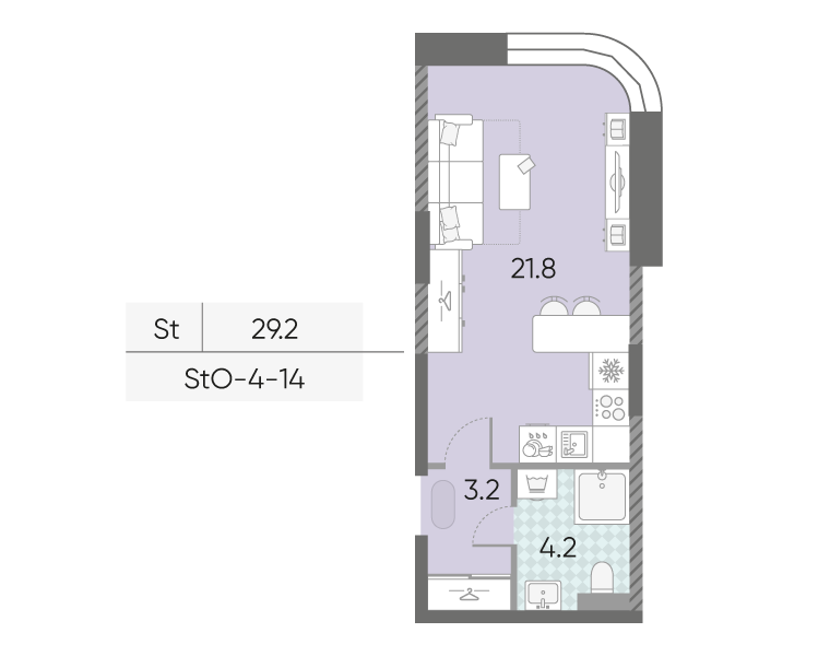 Техническая планировка студии 29,2 м² в жилом комплексе ЗИЛАРТ МАРК