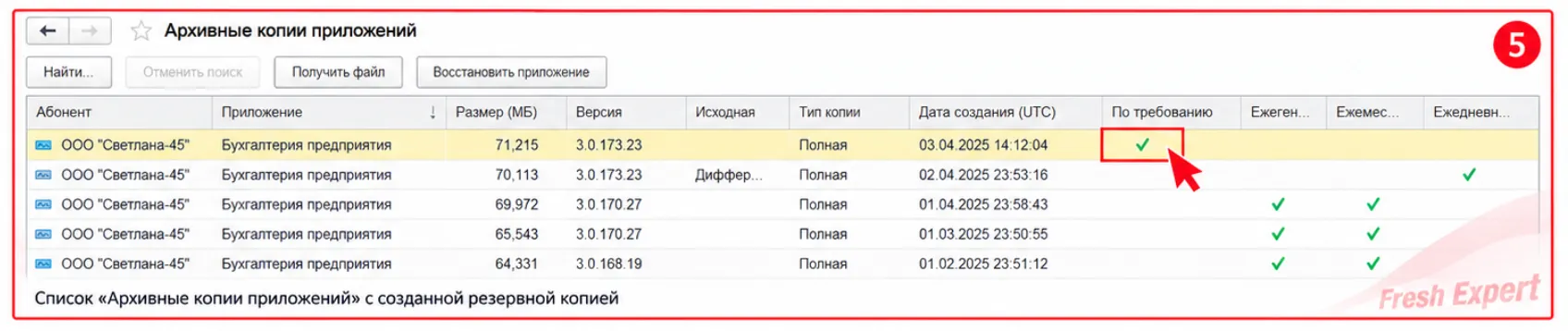Архивные копии приложений 1С:Фреш