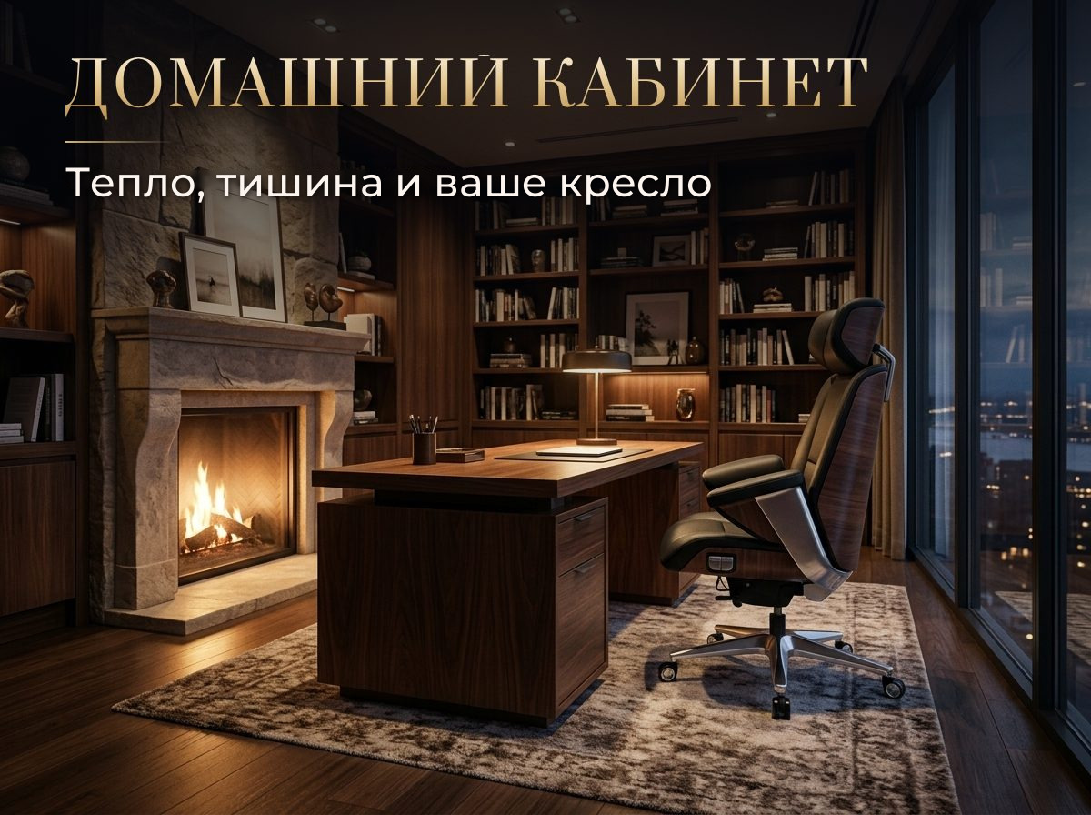 Домашний кабинет Кресло руководителя OSARI Royal Space X3 в домашнем кабинете с камином