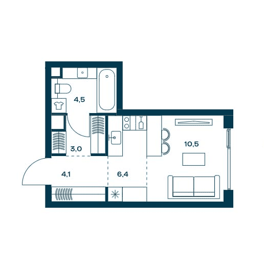 Планировка студии 28,5 м² в московском проекте СОУЛ