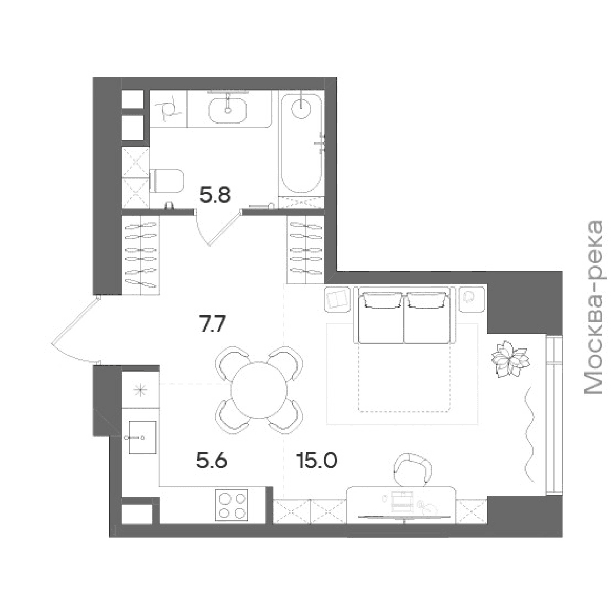 Планировка студии 34,1 м² в ЖК Стоун Блик
